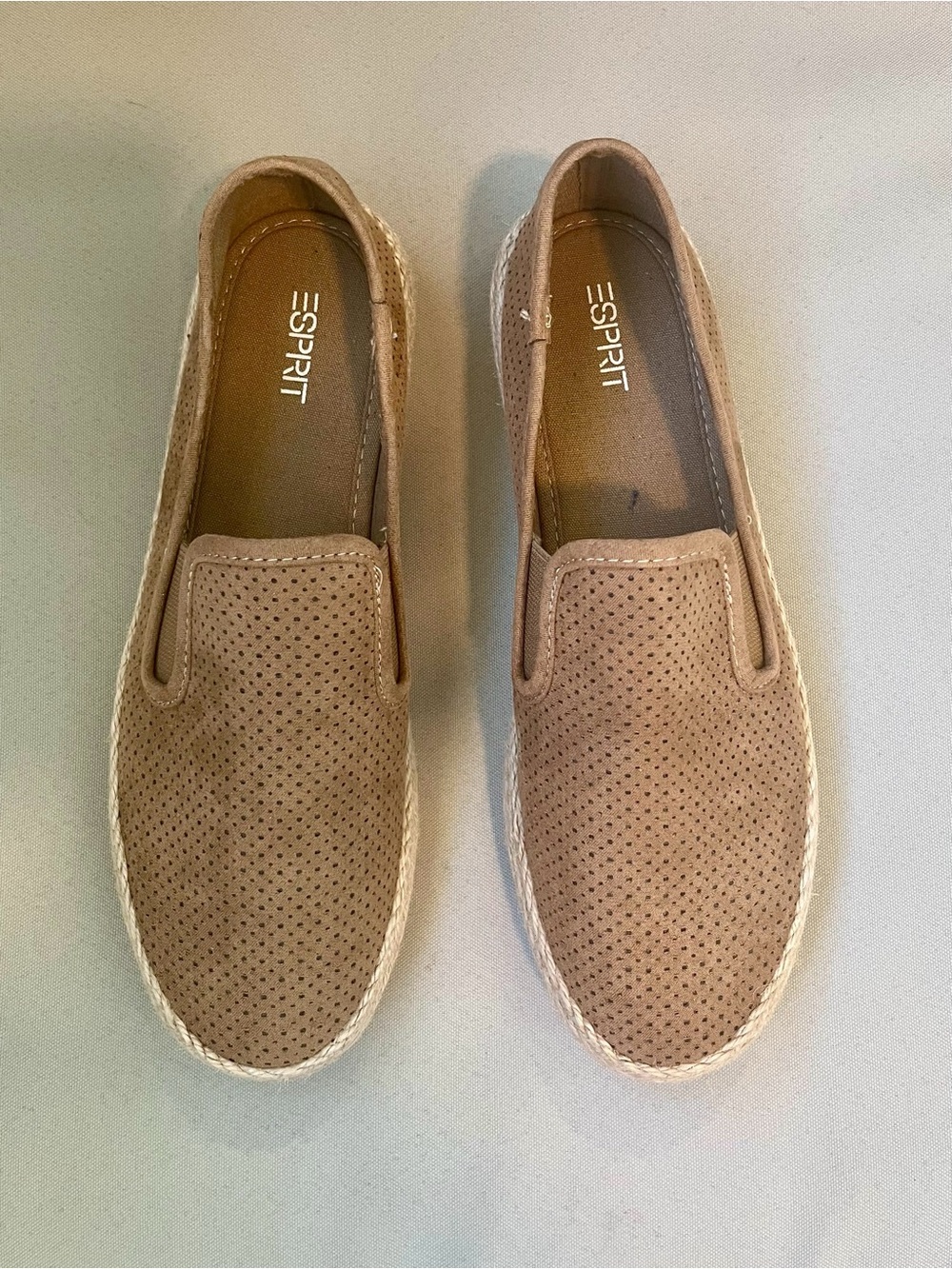 Esprit Nadine Espadrille Slip On Sneakers Tan Perforated Platform 9 - Picture 7 of 8